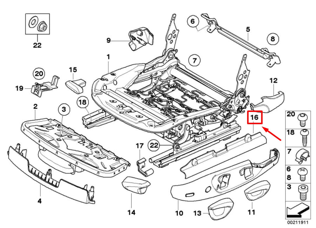NEW BMW 1 COUPE E82 FRONT RIGHT COVERING SEAT RAIL 7118490 52107118490 ORIGINAL