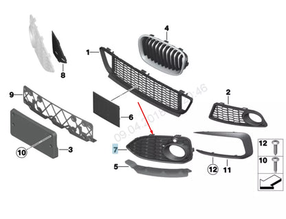 NEW BMW 1 F20 FRONT M BUMPER FOG LIGHT GRILLE RIGHT 51118060282 8060282