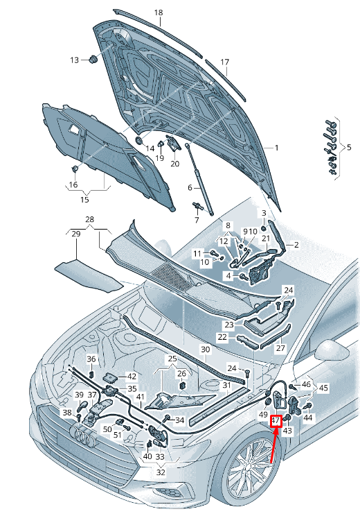 new audi e-tron ge hood lock cable handle rhd 4k2823533c1lx original