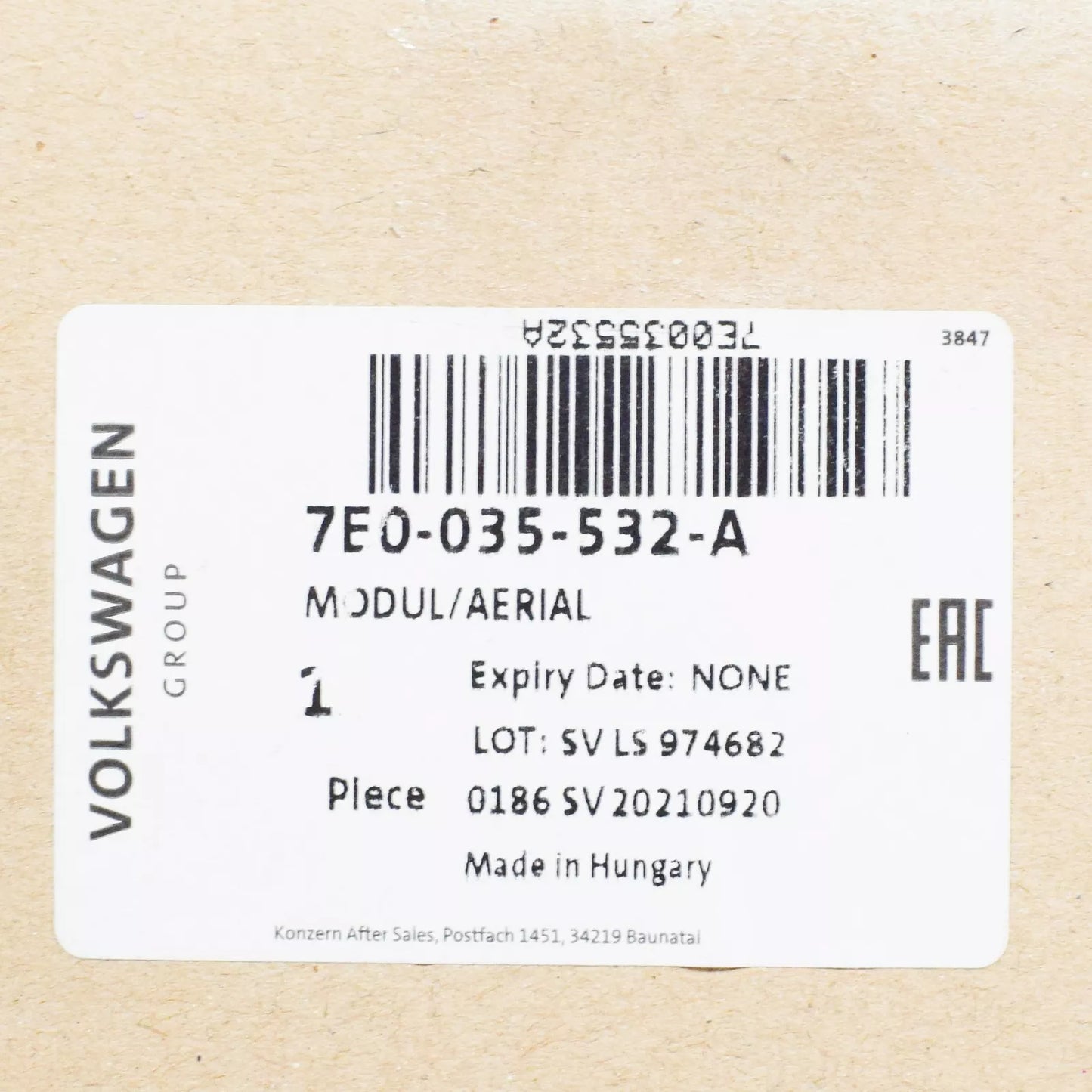 NEW VW TRANSPORTER T5 CALI WING MIRROR AERIAL 7E0035532A