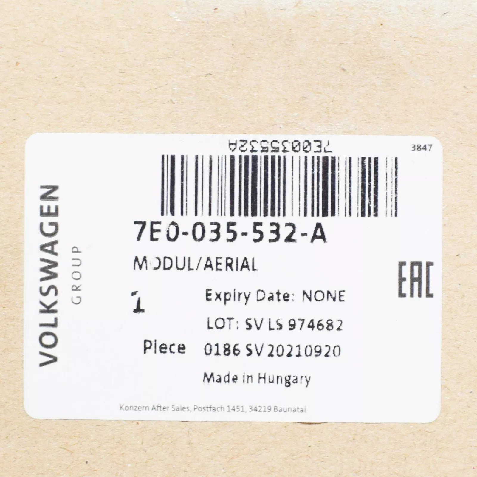 NEW VW TRANSPORTER T5 CALI WING MIRROR AERIAL 7E0035532A