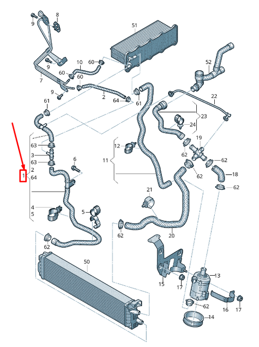 new audi tt fv additional radiator coolant hose 8w0121030l original