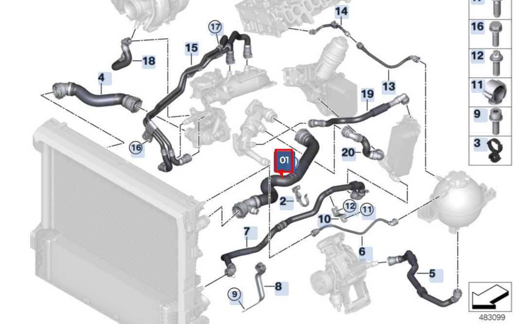 new bmw x4 g02 left side water coolant radiator hose 17128577056 original