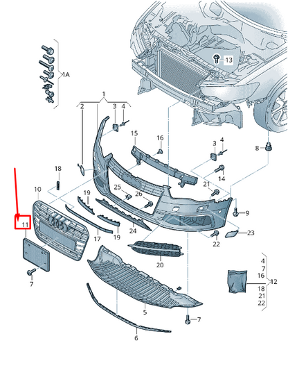 new audi a6 c7 front bumper license plate holder 4g0807285p1rr original