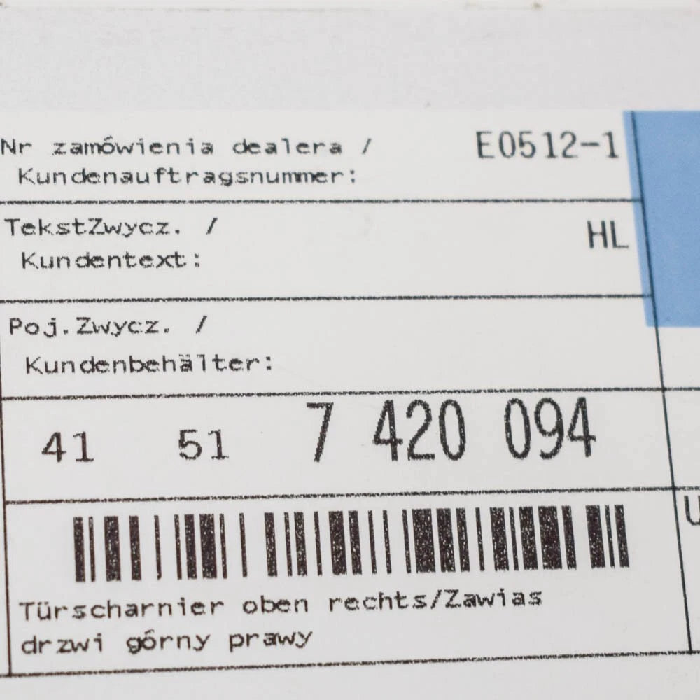 NEW BMW 5 G30 FRONT RIGHT DOOR TOP HINGE 41517420094 ORIGINAL