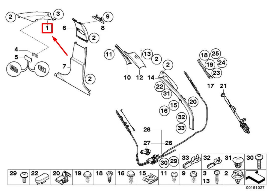 NEW BMW 5 E60 LEFT A-PILLAR COVER 7069433 51437069433 ORIGINAL