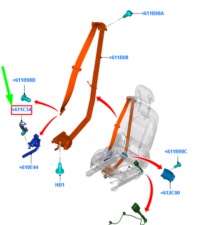 new ford b-max b232 front left seat belt retainer bracket lhd 1774380 original
