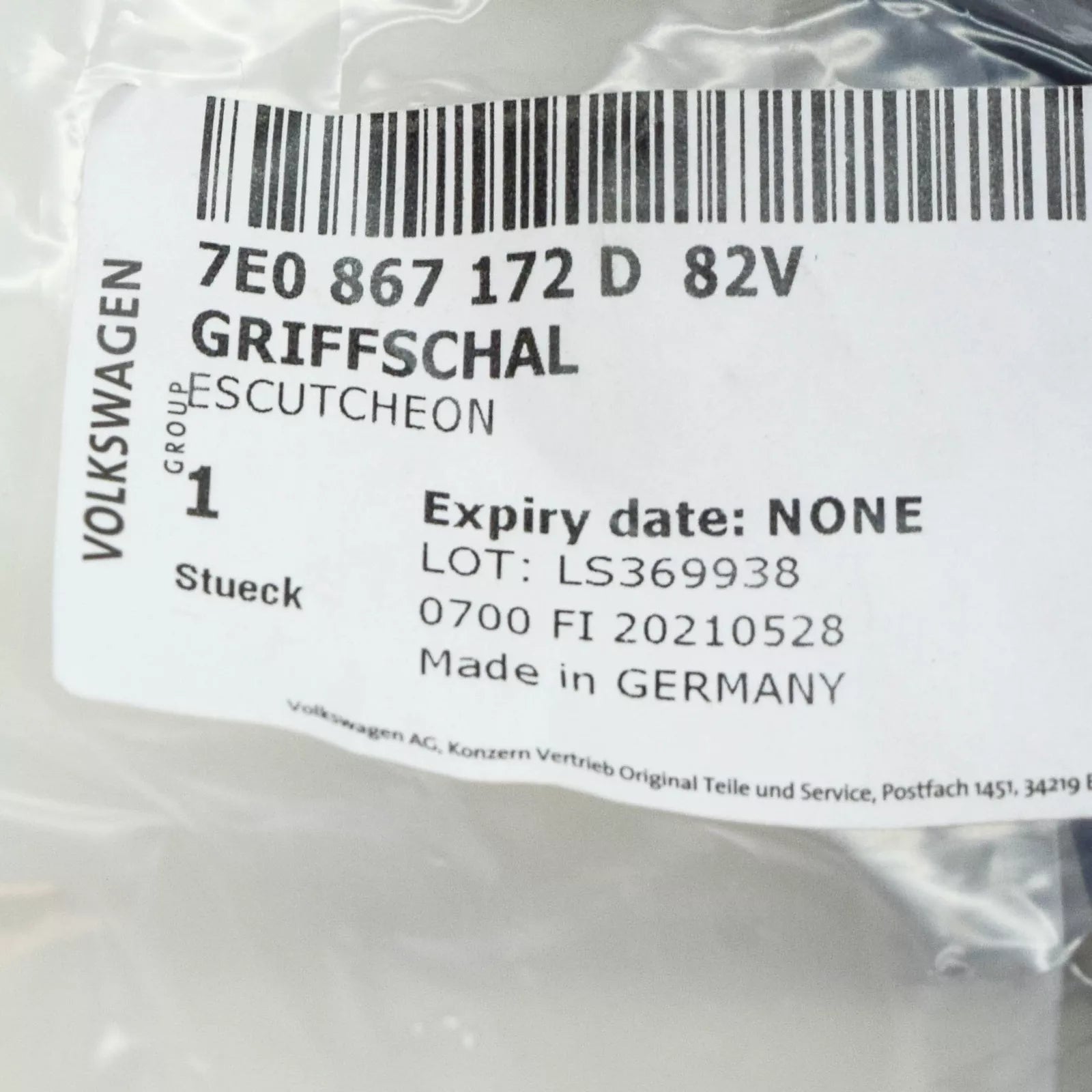 NEW VW TRANSPORTER T6 FRONT RIGHT DOOR UPPER HANDLE SHELL 7E0867172D82V ORIGINAL