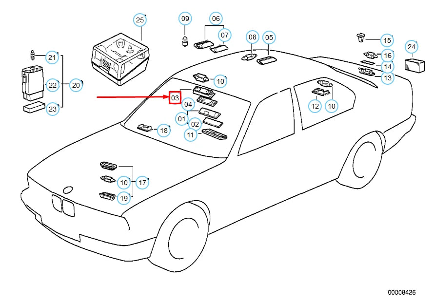 NEW BMW 5 E34 FRONT INTERIOR READING LIGHT 63311384963 1384963 ORIGINAL