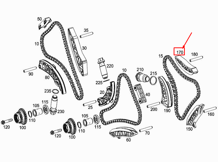 new mercedes-benz e w213 central engine chain sliding rail a1770523900 original