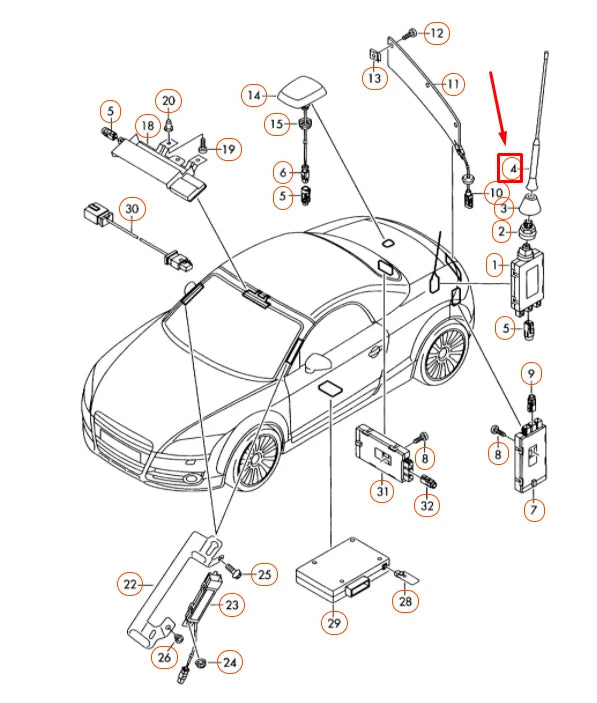 NEW AUDI TT ROADSTER 8J MK2 ROD-TYPE AERIAL 8J7035849B