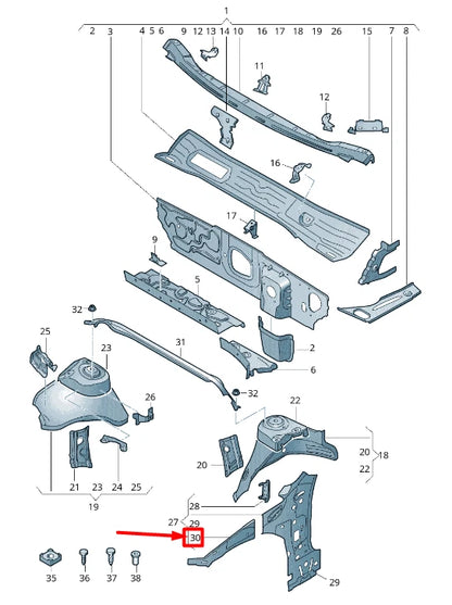 NEW VW PASSAT B8 3G FRONT RIGHT SIDE MEMBER INSERT PLATE 3G0809148 ORIGINAL
