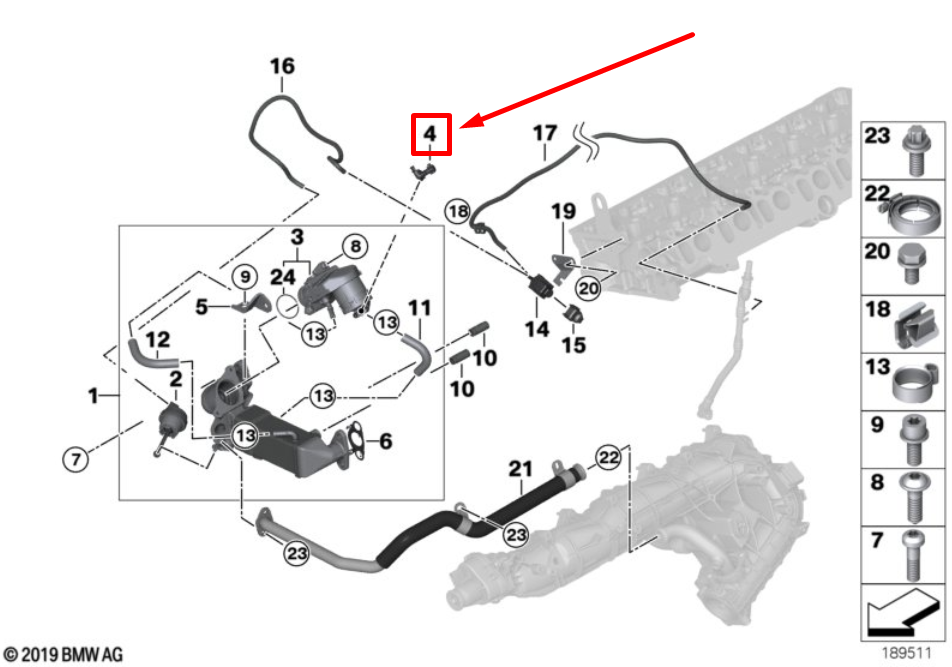 new bmw 7 f01, f02 	egr-valve receptacle housing 7804201 12527804201 original
