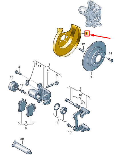 new vw polo aw mk6 rear right brake disc protection 2q0615612a original