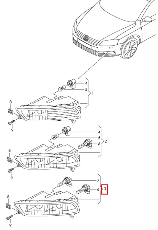 NEW VOLKSWAGEN PASSAT B7 FRONT RIGHT DAY DRIVING LIGHT 3AA941662E ORIGINAL
