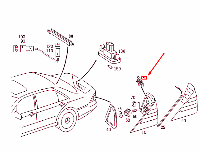 NEW MERCEDES-BENZ S W220 REAR RIGHT TAIL LIGHT PLATE A2208200411 ORIGINAL
