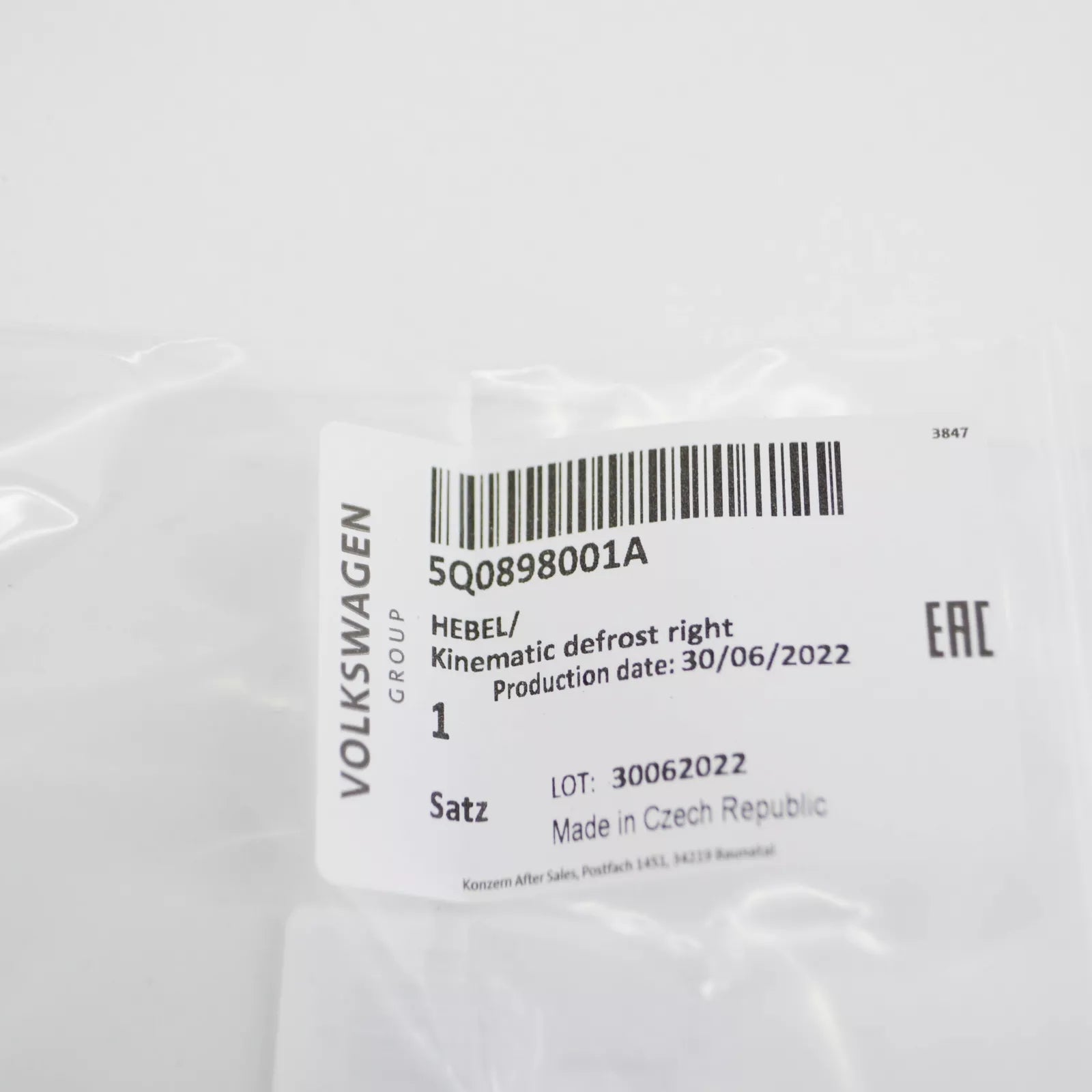 NEW VOLKSWAGEN GOLF 5G MK7 DEFROSTER FLAP LEVER 5Q0898001A ORIGINAL