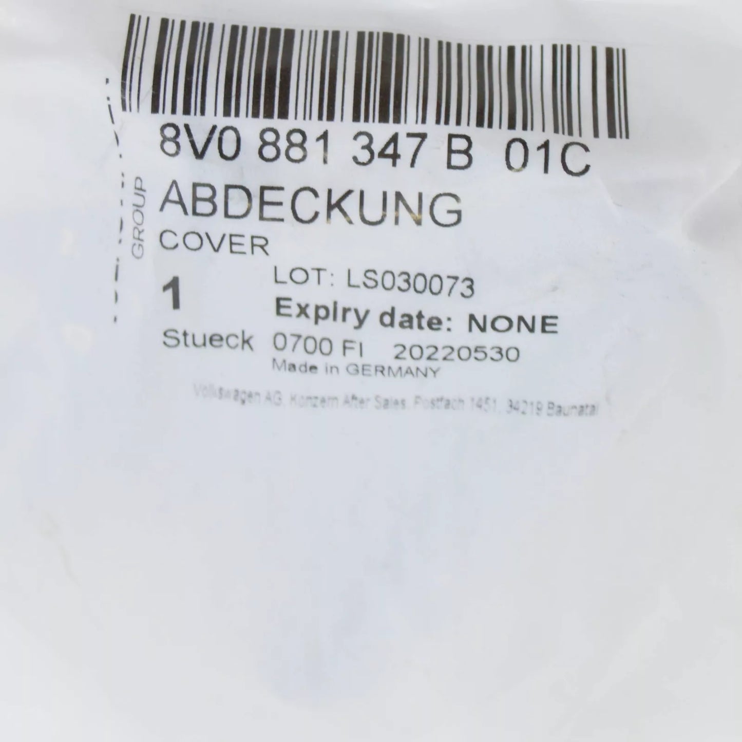 NEW AUDI A3 8V REAR RIGHT SEAT TRACK COVER 8V0881347B 01C 8V0881347B01C ORIGINAL