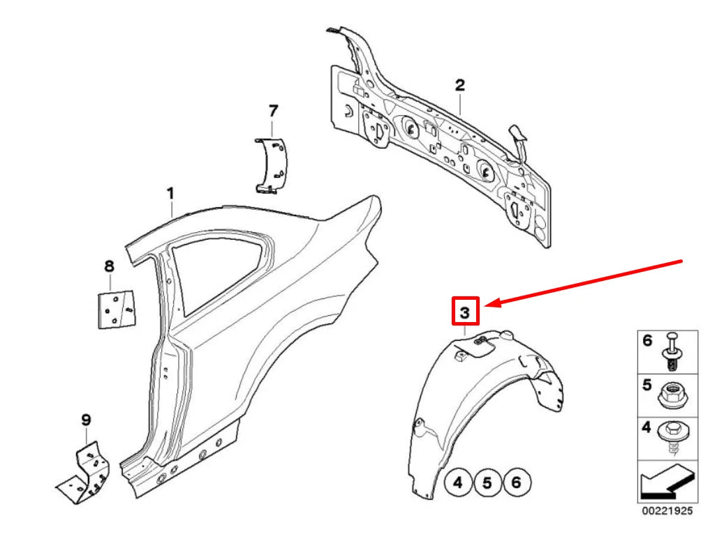 NEW BMW 1 CABRIO E88 REAR RIGHT INNER FENDER 51717166250 7166250 ORIGINAL