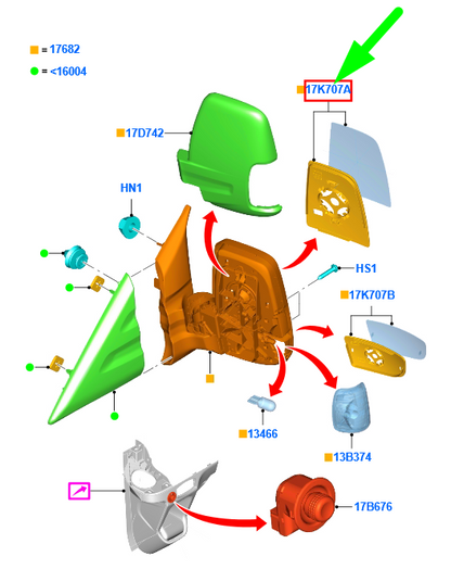 new ford transit mk4 front right mirror glass 1823995 bk31-17k740-ba original