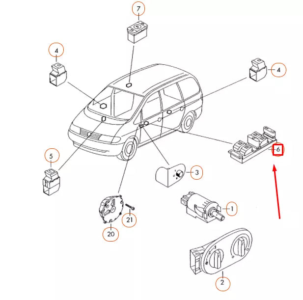 NEW VW SHARAN 7M FRONT LEFT DOOR WINDOW CONTROL SWITCH LHD 7M3959857D01C