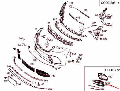 NEW MERCEDES-BENZ S W222 FRONT BUMPER RIGHT GRILLE A2228857300