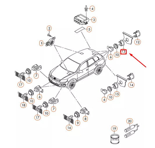 NEW VW TIGUAN MK1 5N REAR CENTER ULTRASOUND SENSOR RETAINER 5N0919503E ORIGINAL