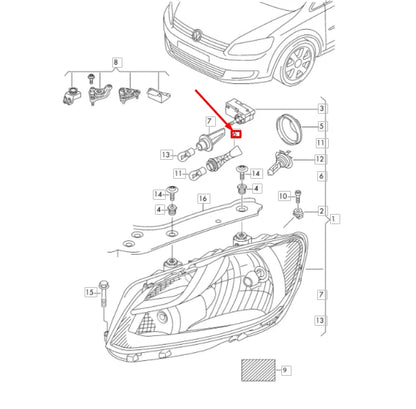 NEW VW CADDY 2K DAY LIGHT AND SIDE LIGHT BULB SOCKET MOUNTING 2K5953123B