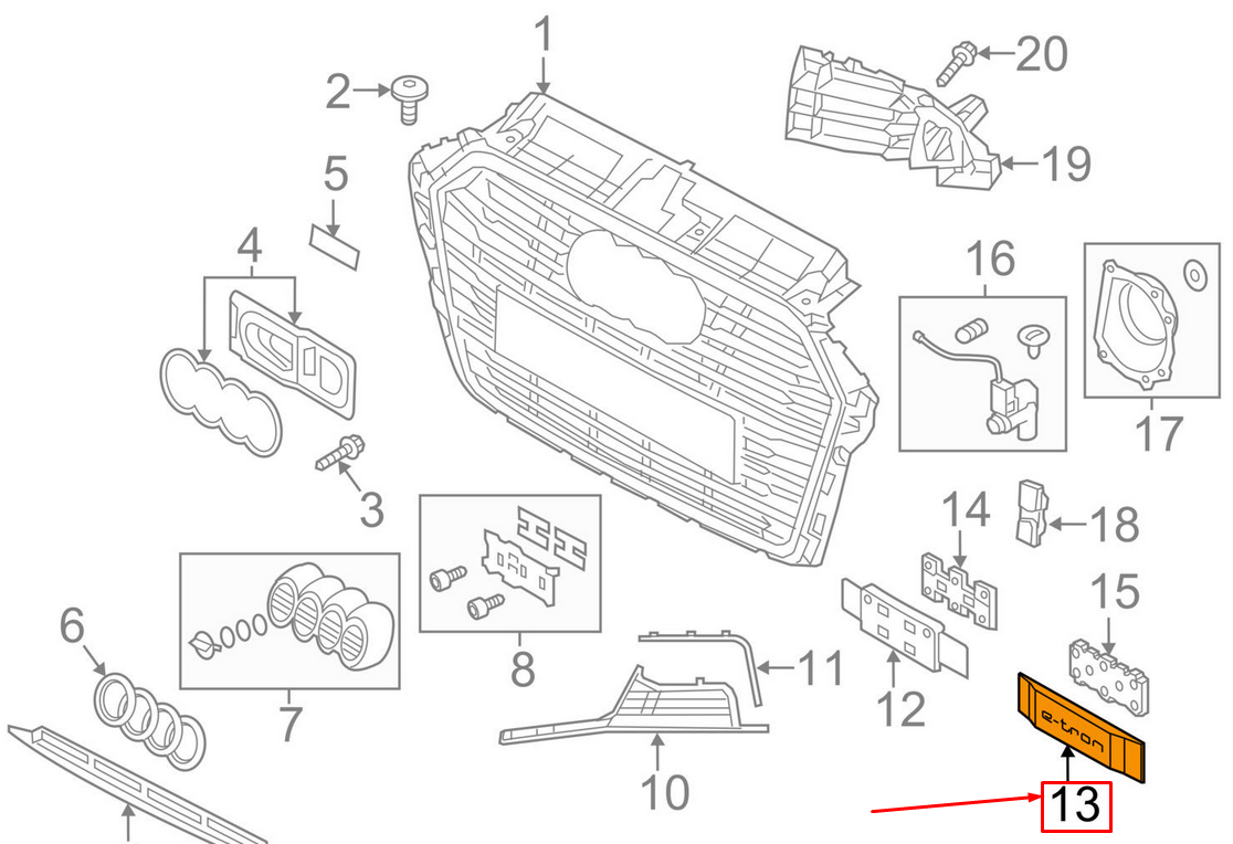new audi a3 8v e-tron license plate holder front bumper 8v4807287f3fz original