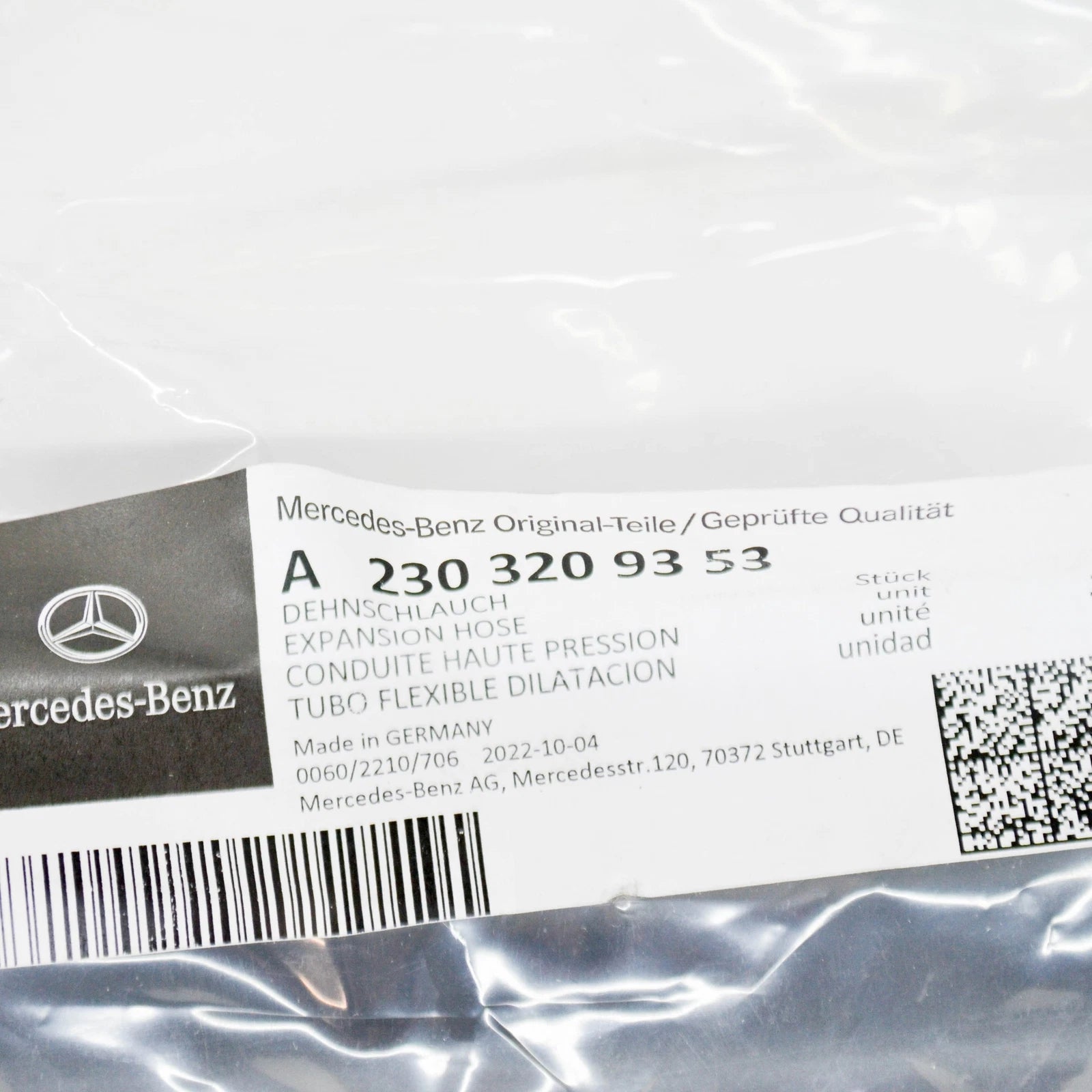 NEW MERCEDES-BENZ SL R230 PUMP TO SEPARATION POINT HOSE A2303209353 ORIGINAL