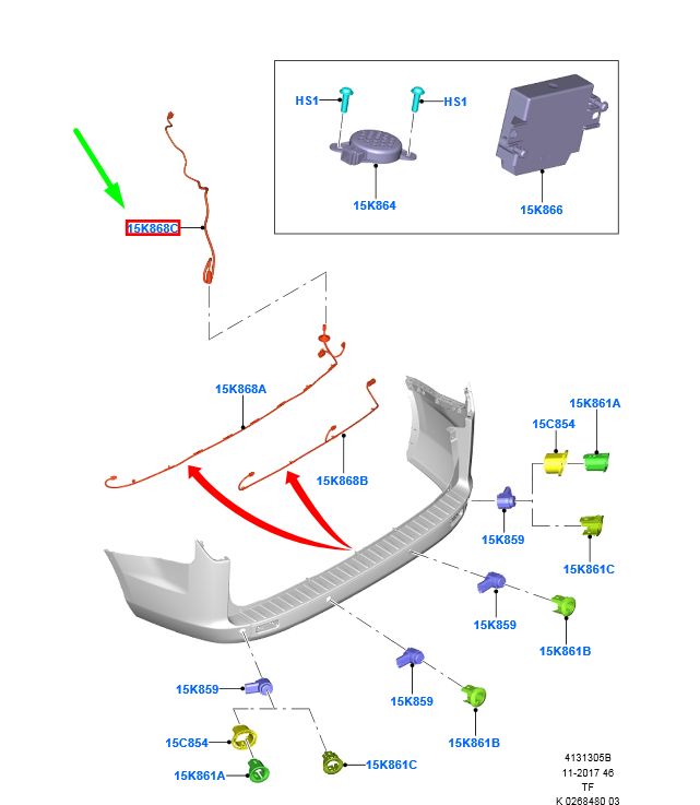 new ford transit custom mk1 rear parking aid wire assy 2392896 original