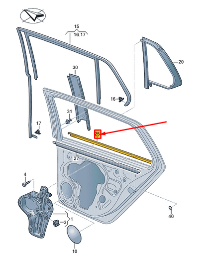 new vw golf cd mk8 rear right outer window aperture seal 5h4839476buwz original