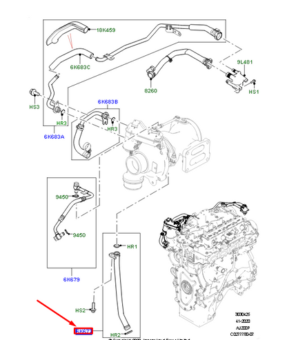 new land rover range rover iv l405 turbocharger oil return tube lr159863