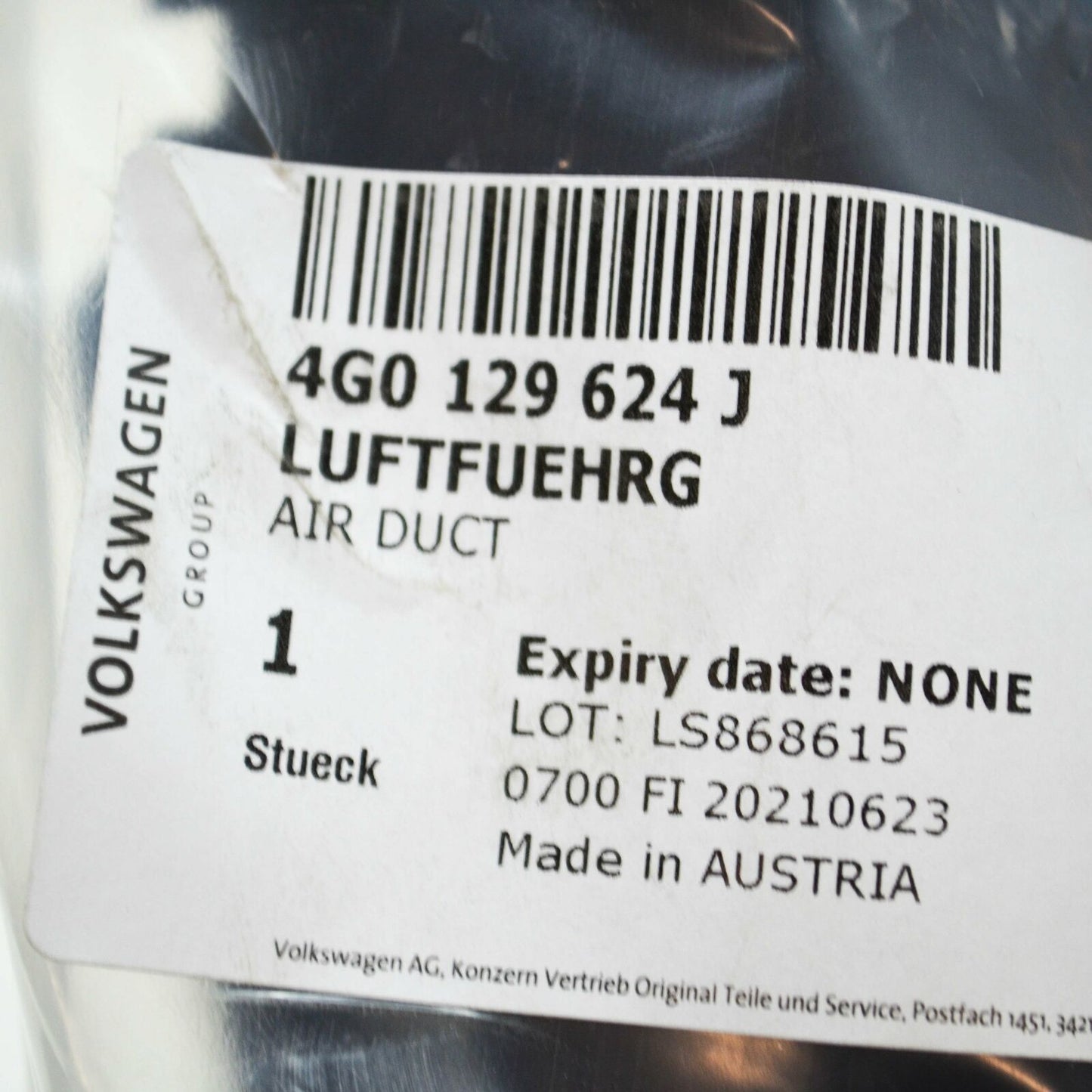 NEW AUDI A6 C7 INTAKE AIR DUCT 4G0129624J ORIGINAL