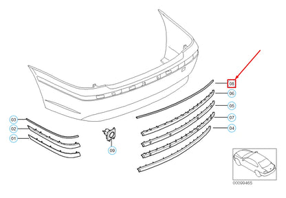 NEW BMW 7 E65 REAR BUMPER CENTER IMPACT STRIP COVER 51127033417 7033417 ORIGINAL