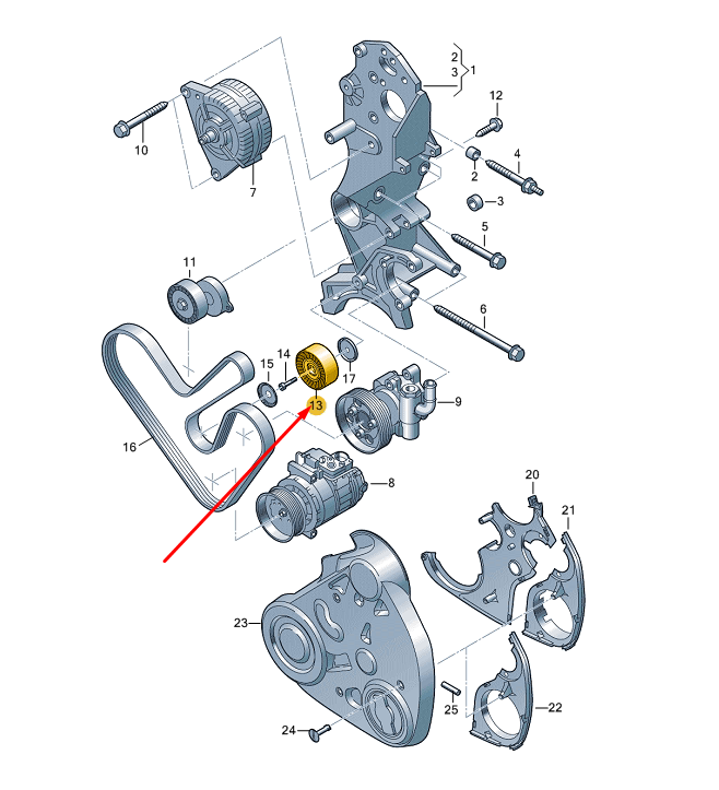 new vw amarok alternator poly belt idler pulley 03l145276c original