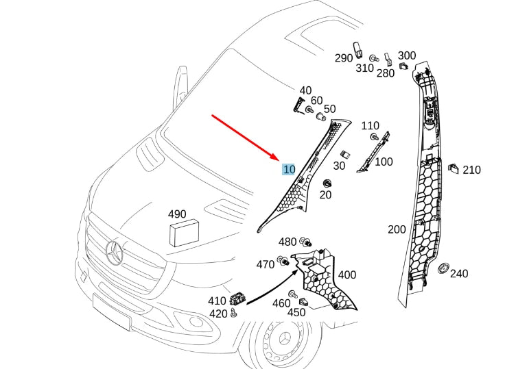 NEW MB SPRINTER W907 LEFT A-PILLAR UPPER TRIM A90769010009051 ORIGINAL