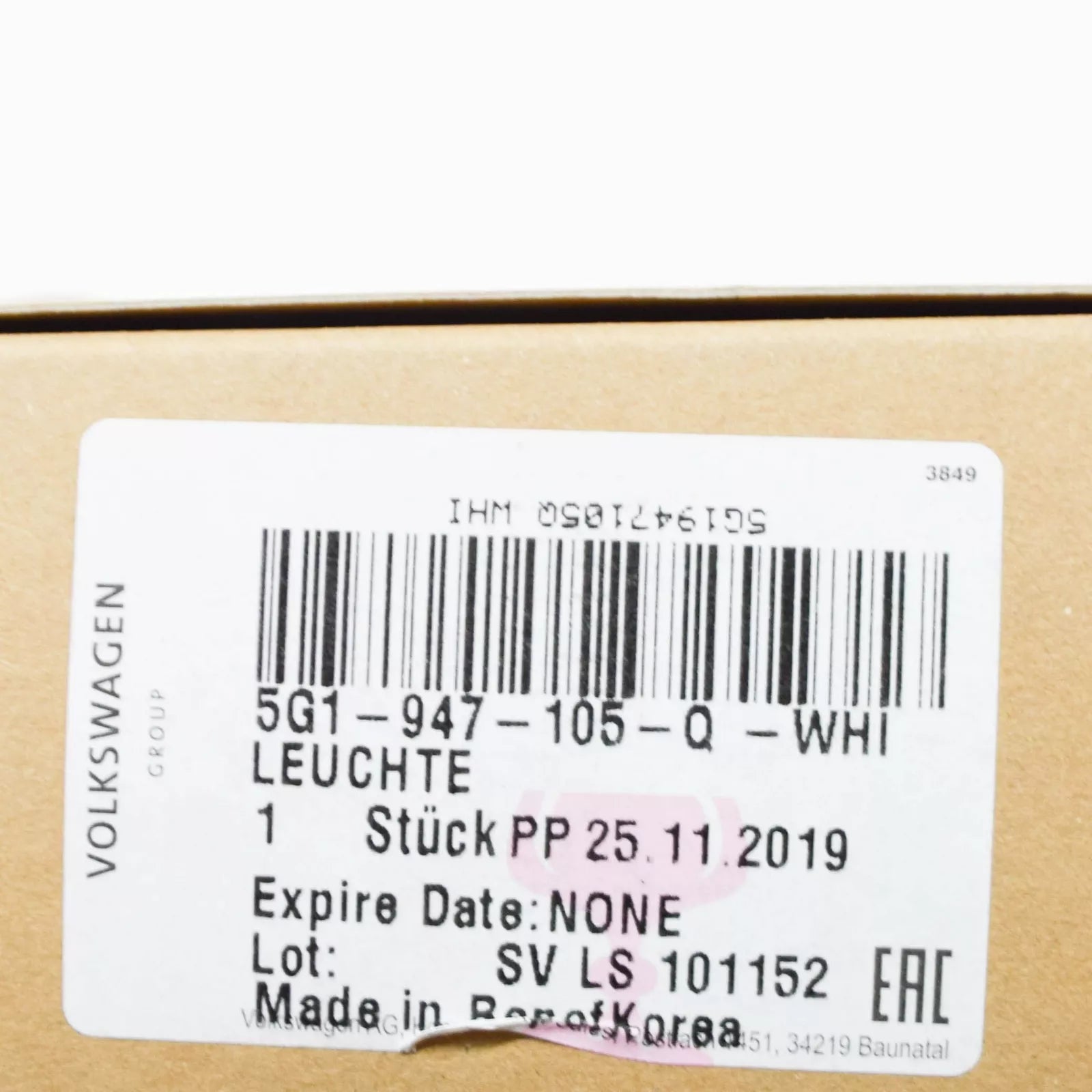 NEW VW GOLF MK7 INTERIOR AND READING LIGHT 5G1947105QWHI