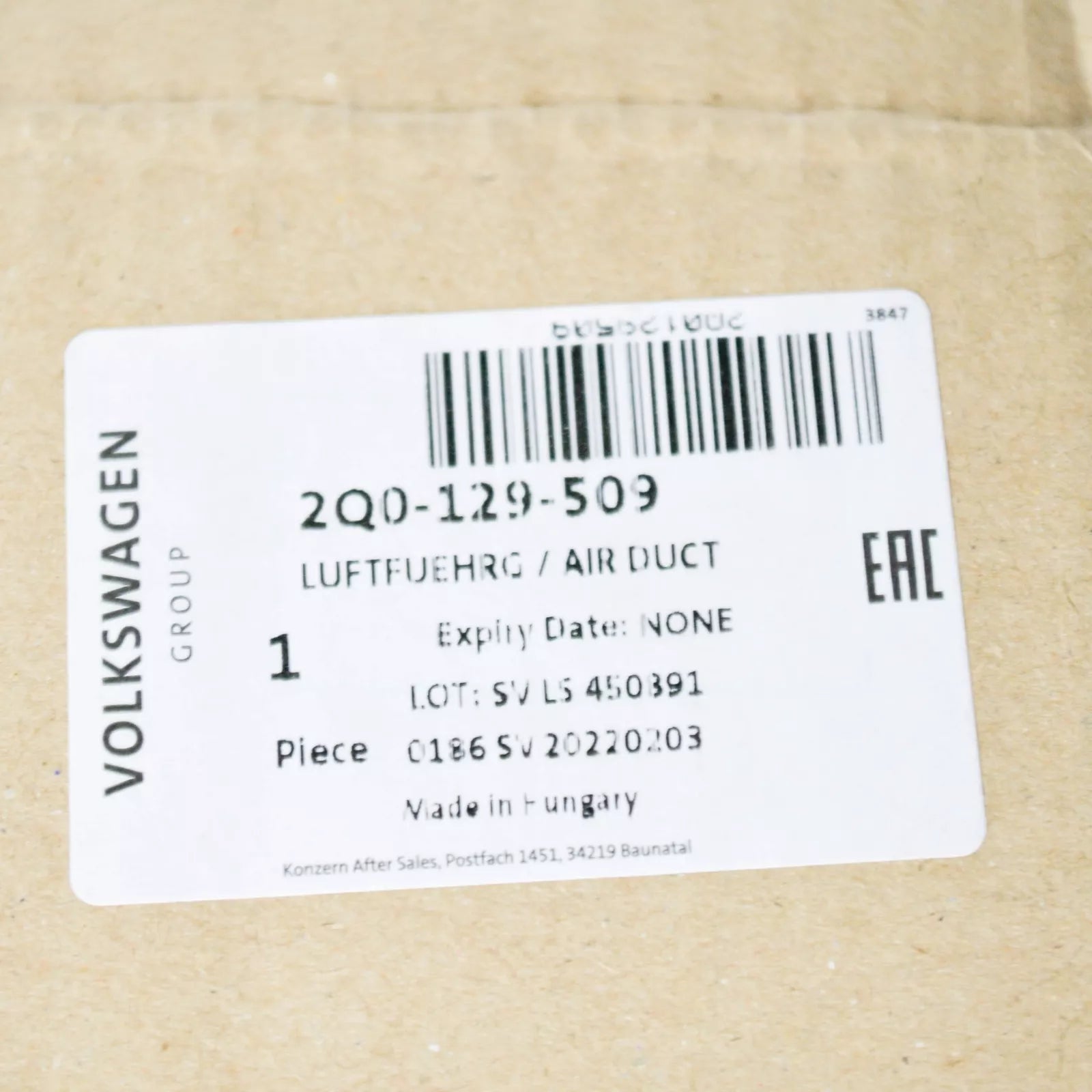 NEW AUDI A1 GB AIR FILTER INLET DUCT AIR GUIDE 2Q0129509 2019