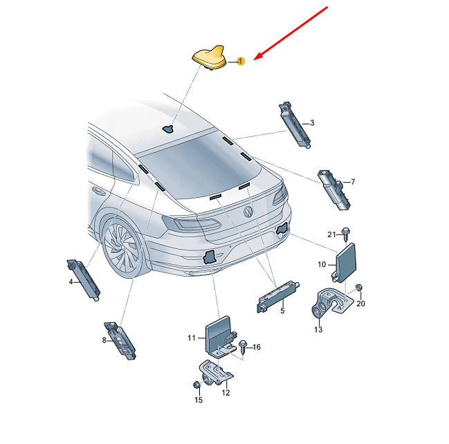 NEW VOLKSWAGEN ARTEON ROOF ANTENNA 5Q0035507N5FQ ORIGINAL
