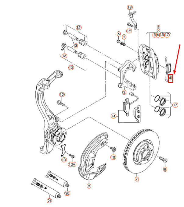 NEW AUDI A6 C6 FRONT BRAKE CALIPER RETAINING SPRING 4E0615269B ORIGINAL