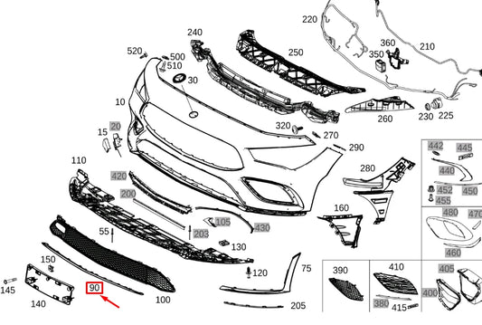 NEW MB CLA C117 FRONT BUMPER CENTER LOWER TRIM BAR A1188856100 ORIGINAL