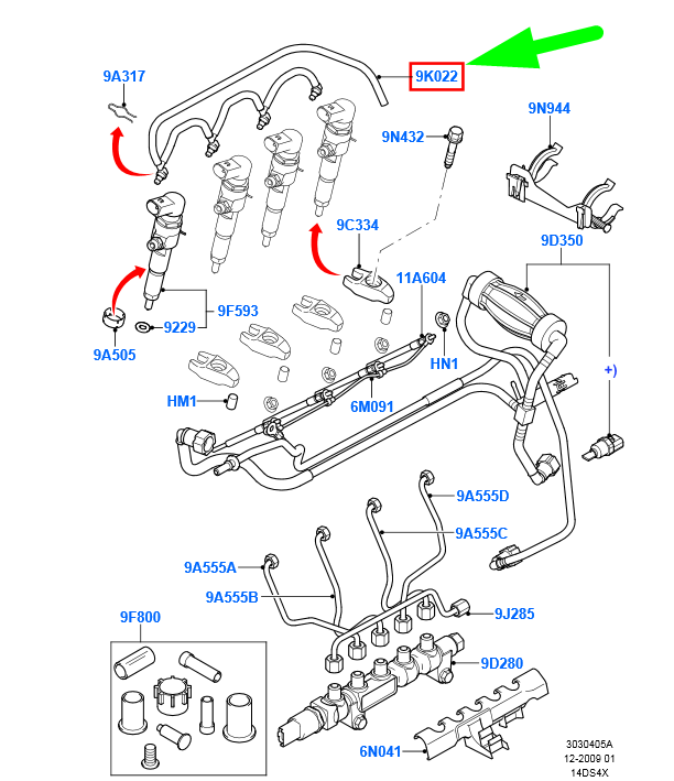 new ford fiesta ws mk5 fuel injector tube assy 2s6q-9k022-bd 1444974 original