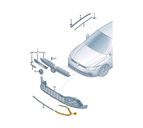 new volkswagen golf mk8 cd1 front bumper right grille trim 5h0853764d2uc