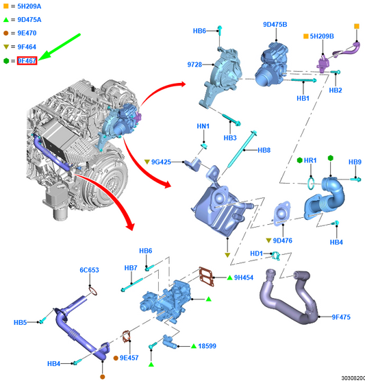 new ford mondeo mk5 exhaust gas recirculation tube hg9q-9f467-aa 2303403