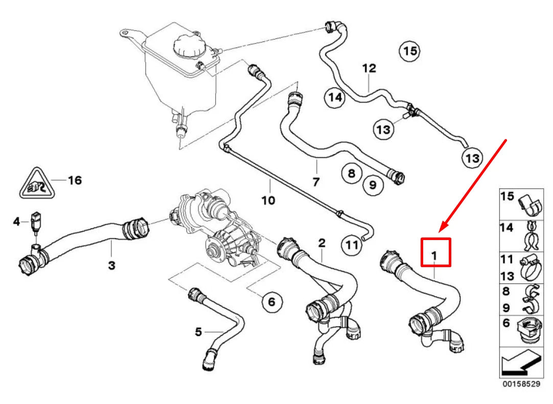 NEW BMW 5 E60 COOLANT RETURN HOSE 17127519249 7519249 ORIGINAL