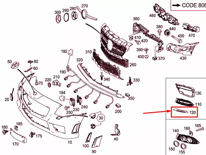 NEW MERCEDES-BENZ SLK R172 FRONT LEFT FOG LIGHT GRILLE TRIM A1728850074 ORIGINAL