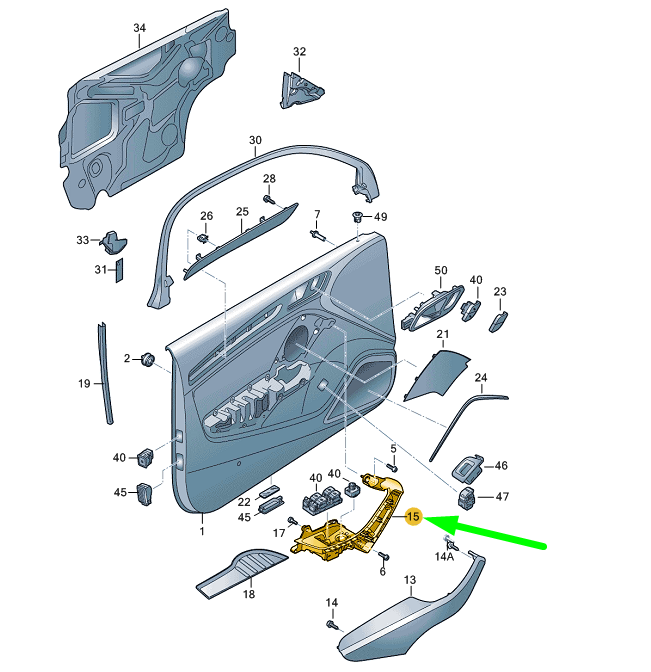 NEW AUDI A3 8V FRONT RIGHT DOOR SWITCH MOUNTING RHD 8V4959522B6PS ORIGINAL