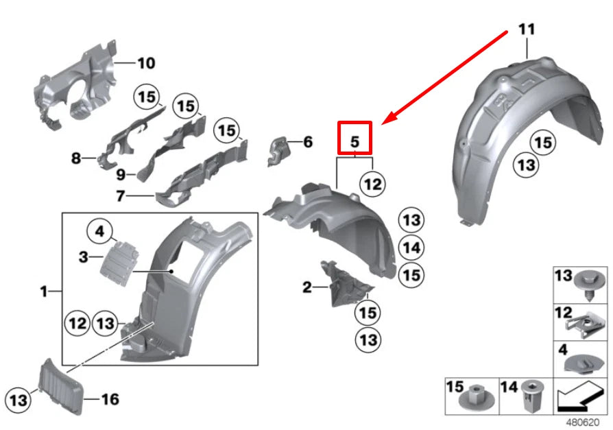 NEW BMW X1 E84 FRONT RIGHT INNER FENDER LINING 2990090 51712990090 ORIGINAL