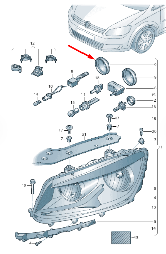 new volkswagen touran 1t front headlight cap cover 1t0941607d original